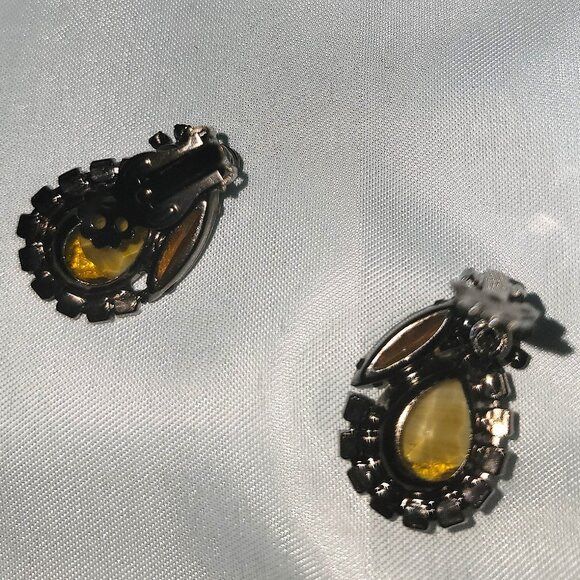 VTG Fall Givre' Art Glass Verified Juliana Clip-On Earrings Japanned Settng - Picture 4 of 4